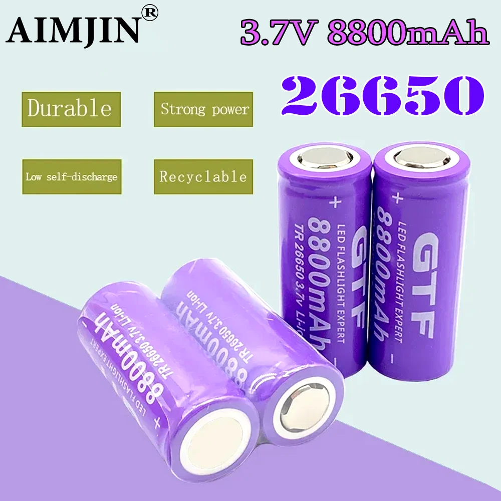 

26650 8800mAh Li-ion Battery 3.7V GTF 26650 Rechargeable battery for flashlight，Electronics