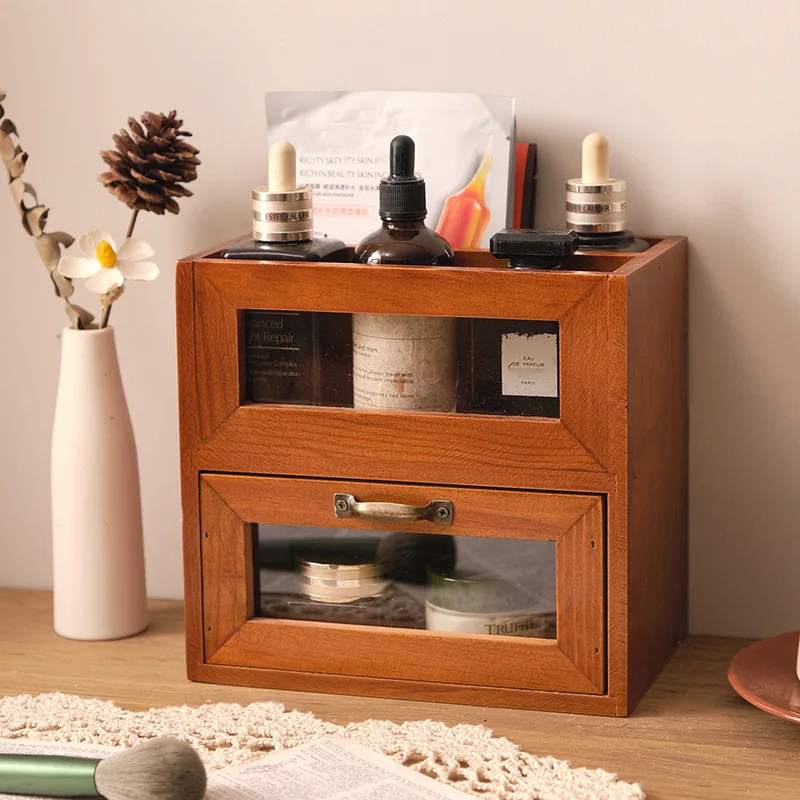 Retro simple style makeup brush storage desktop remote control storage box Desk storage shelf desktop storage box