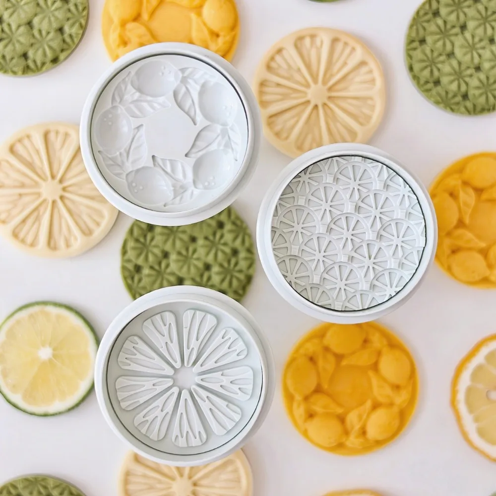 Juego de 3 Cortadores de Galletas con Forma de Limón, Moldes de Prensa con Textura de Escamas de Flor para Hornear Galletas, Fondant y Sándwiches