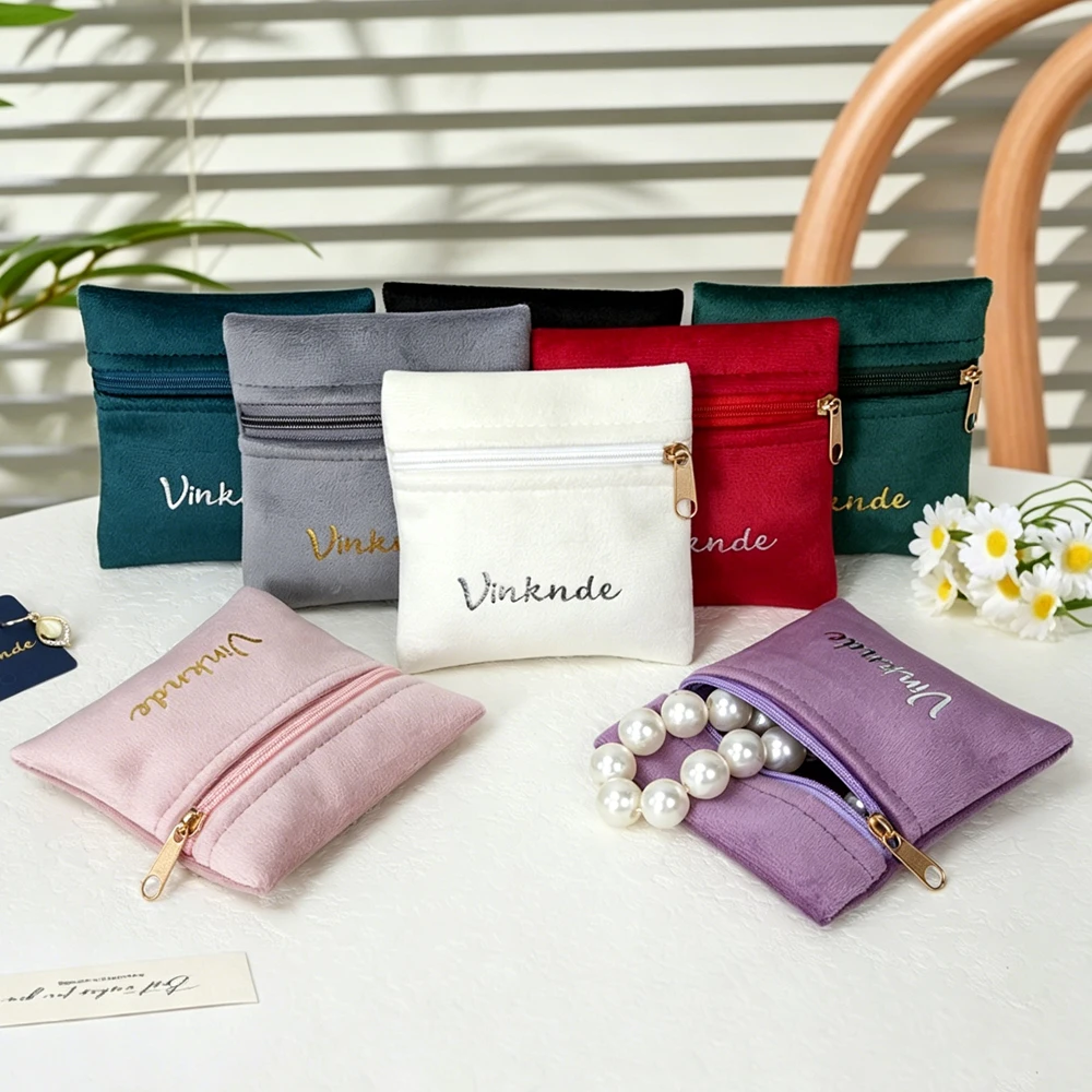 

20/50/100Pcs Custom Logo Velvet Jewelry Pouches with Zipper for Bracelets Earrings Necklaces Rings Bangles Travel Jewellry Bags