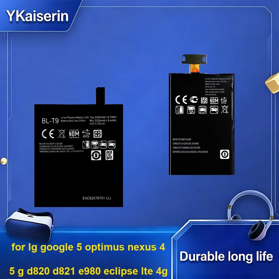 Batería de Teléfono Móvil Duradera BL-T9 BL-T5 2100-2300mAh Para LG Google 5 Optimus Nexus 4 5 Para g D820 D821 E980 Eclipse Lte 4G
