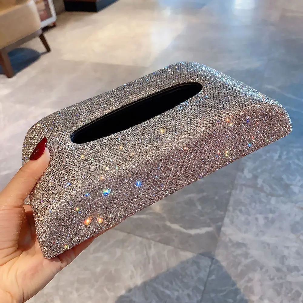 

Sparkling Rhinestone Tissue Box Napkin Holder Car Tissue Pumping Paper Box Toilet Paper Storage Box Home Decor Auto Accessories