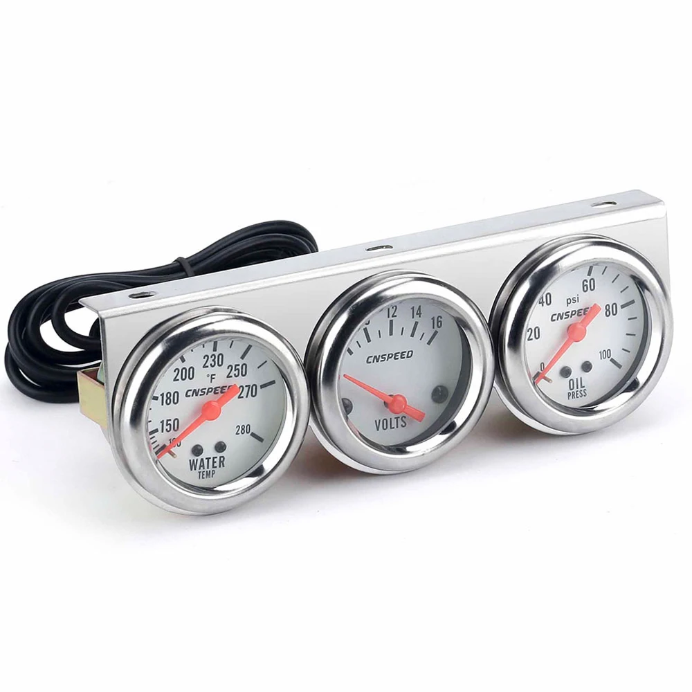 Universal Car 2'' 52mm Chrome Volt Water Temp Gauge Oil Pressure Gauge Triple 3 Gauge Set Gauges Kit Triple Gauge