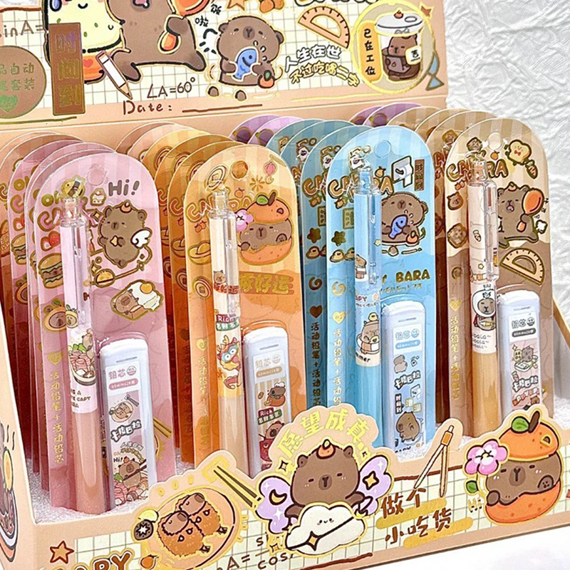 0.5mm Kawaii Capybara Mechanical Pencil Set Cute School Office Supplies Writing Drawing Pencils Cartoon Children Stationery Gift