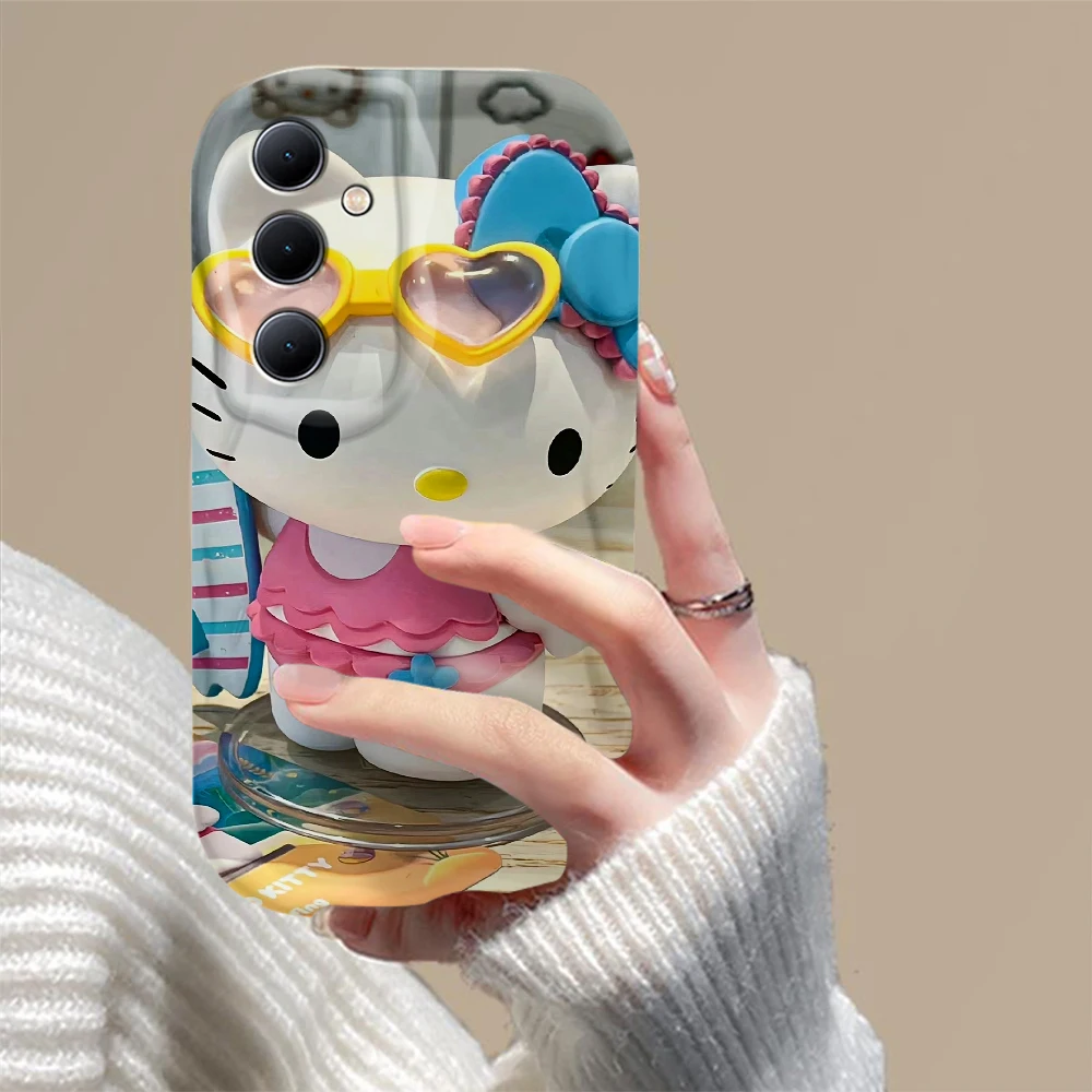 Cartoon Sanrio Hello Kitty 3D Wave Phone Case For Samsung Galaxy S24 S23 S21 S20 FE Plus Ultra 4G 5G Soft Silicone Back Cover