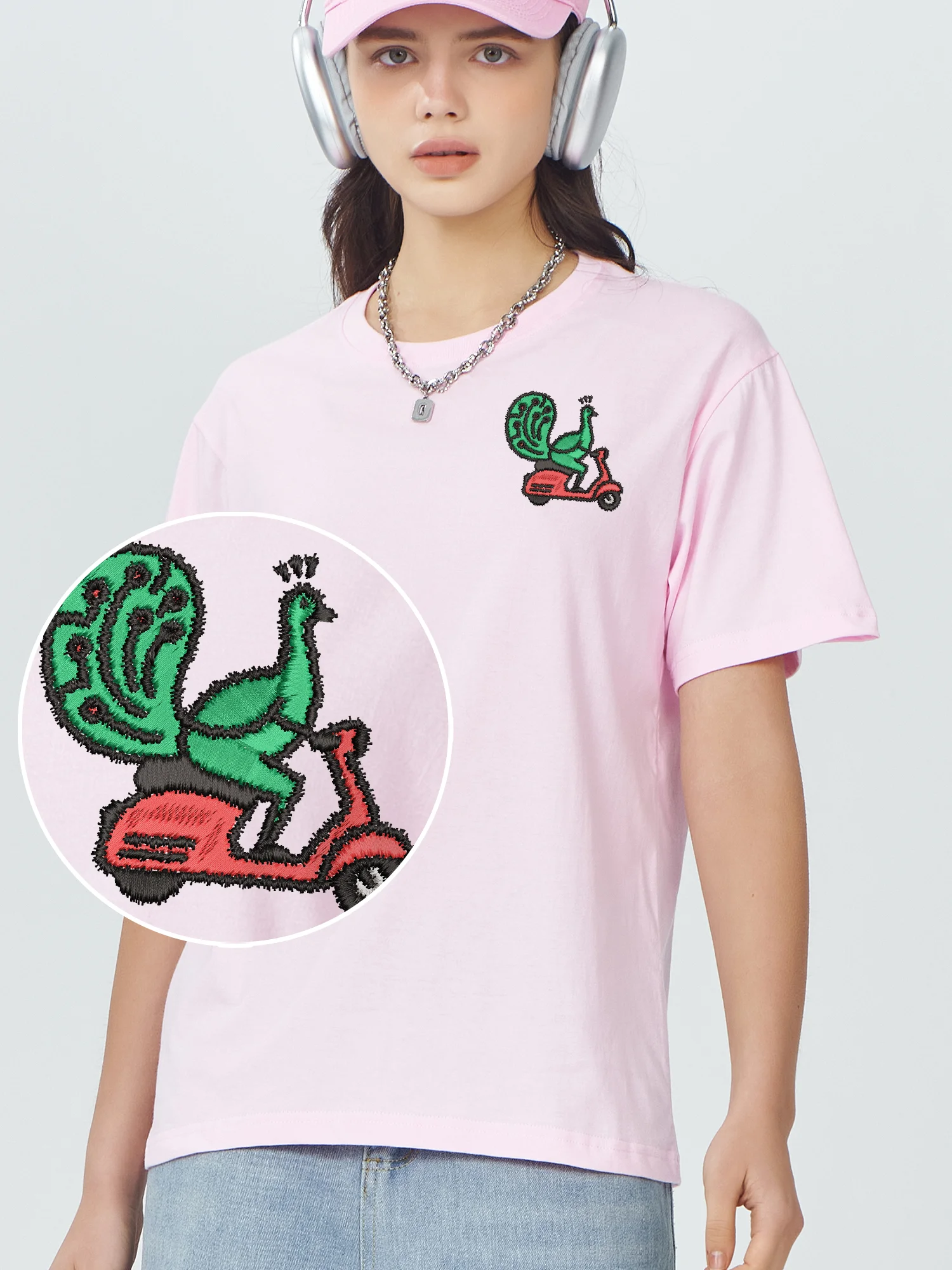 Riding Electric Scooter Peacock Embroidered Short Sleeve Funny T Shirts Men Cotton Comfort High Quality Embroidery Tops