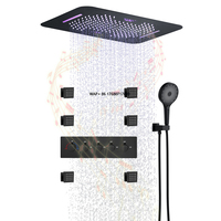 Modern Bathroom Faucet Wall Mount Rain Waterfall Rectangle 23x15 Inch Music LED Shower Brass Thermostatic Shower Valve