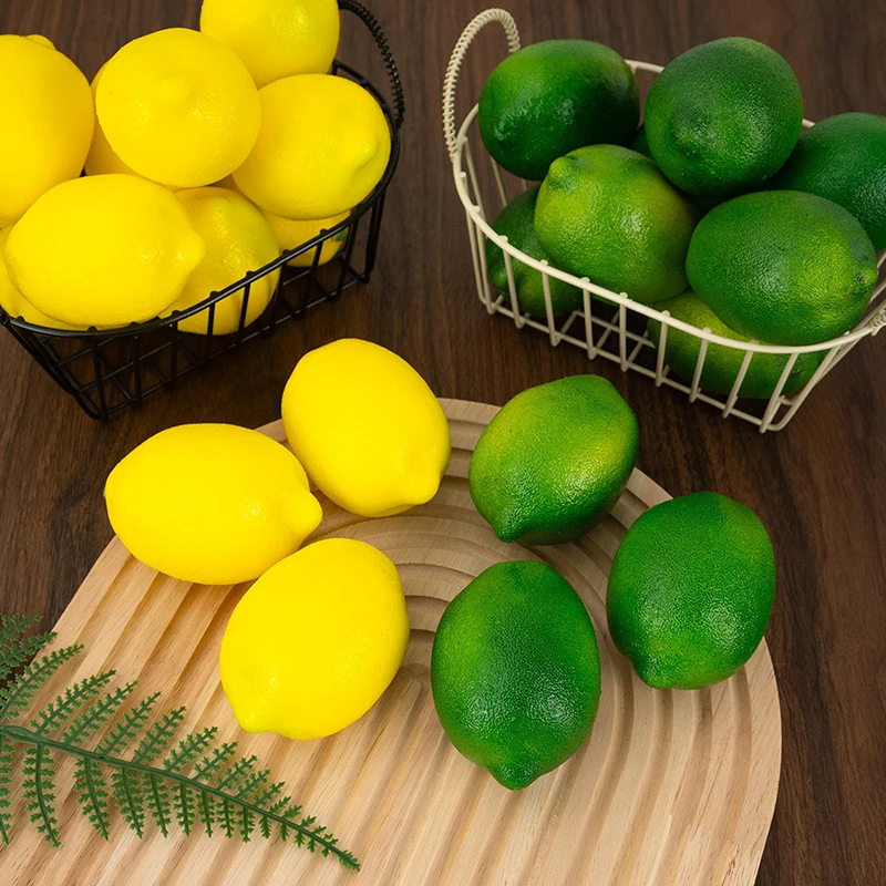 5pcs Yellow/Green Artificial Fake Lemons Realistic Faux Fruits Photography Props For Home Kitchen Table Decoration