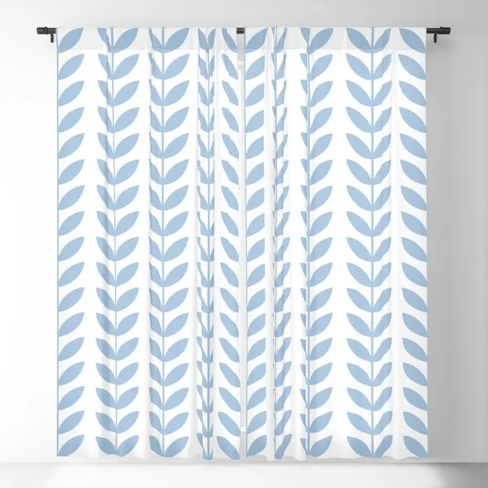 Pale Blue Scandinavian Leaves Pattern Blackout Curtains 3D Print Window Curtains For Bedroom Living Room Decor Window Treatments