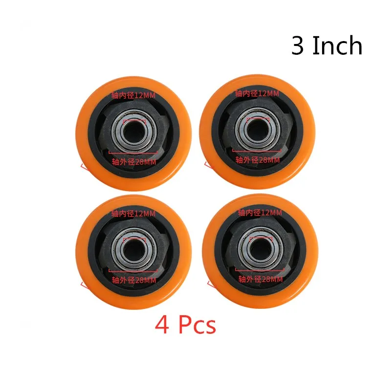 

4 Pcs/Lot 3 Inch Polyurethane Orange Flower Single Wheel Wear Resistant Cart Double Bearing