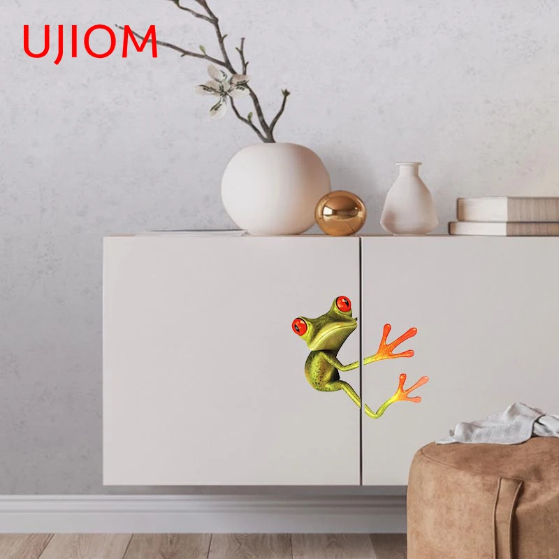 UJIOM 13cm X 11.7cm Frog Peeker Wall Sticker Sunscreen Waterproof Decals Bathroom Bedroom Accessories Lockers Refrigerator Vinyl