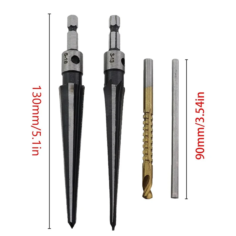 A43F-1 Set di alesatori conici in acciaio al carbonio con quattro set di alesatori conici per la lavorazione del legno con gambo esagonale