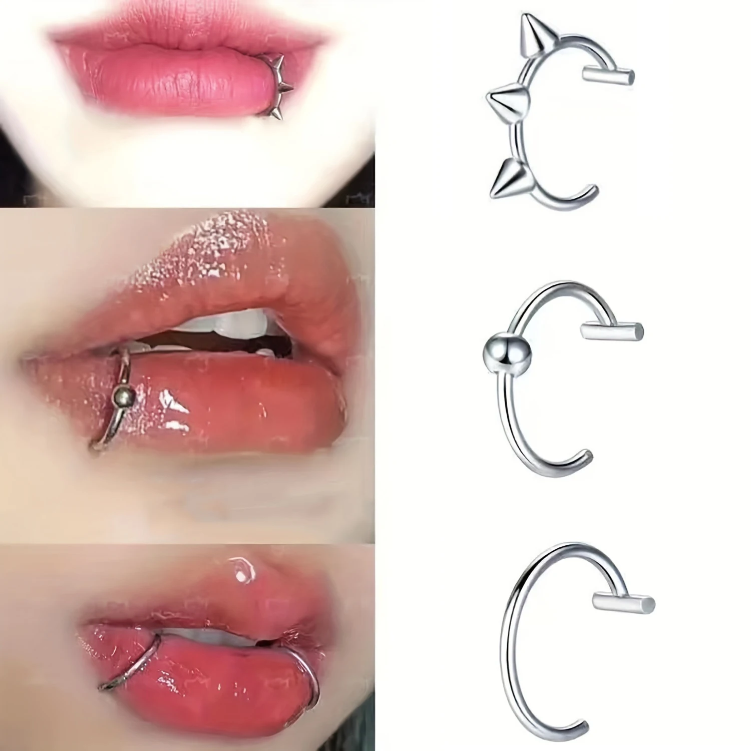 1-10pcs 18G Fake Lip Ring Hip Hop Style Clip-On Lip Ring Set Non Piercing Jewelry 10mm for Women and Mens Fake Piercing Jewelry