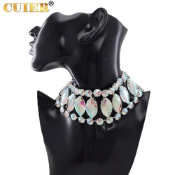 CUIER 5.5cm Luxury Twinkling Glass Gemstones Choker Bangle for Women Men Necklace Jewelry Bracelet Set for Wedding Party