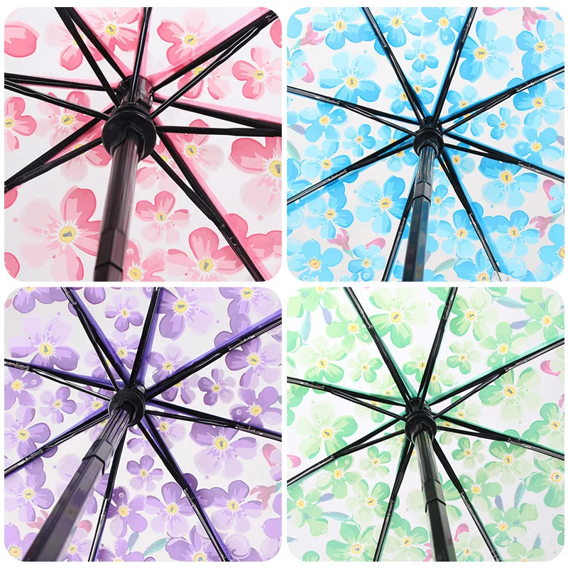 Automatic Umbrella Transparent Umbrella Thickening and Durable Rain and Wind Travel Portable Folding Automatic Umbrella Gifts