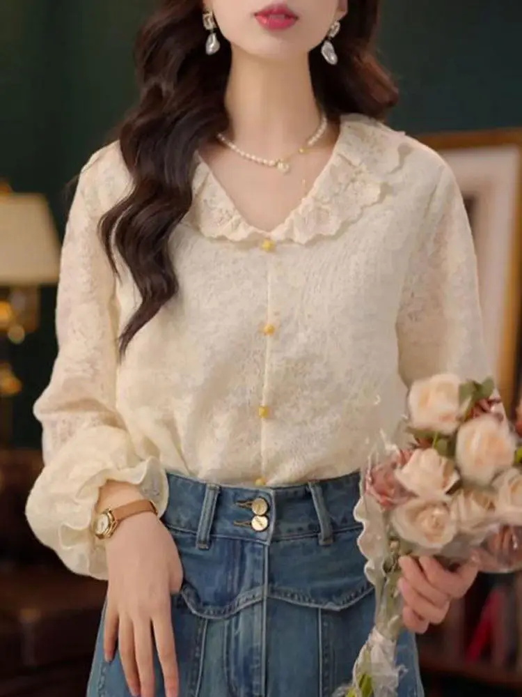 

Ретро-топ в гонконгском стиле, однотонный, женский, модный, уникальный, элегантный, весна-осень, новинка, повседневный, свободного кроя, с длинным рукавом