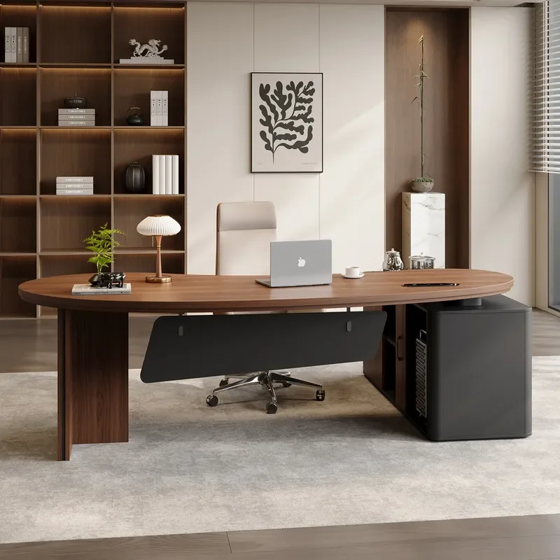 Solid Wood Executive Desk Modern Supervisor Manager Office Table with Chair and Tea Table Combination