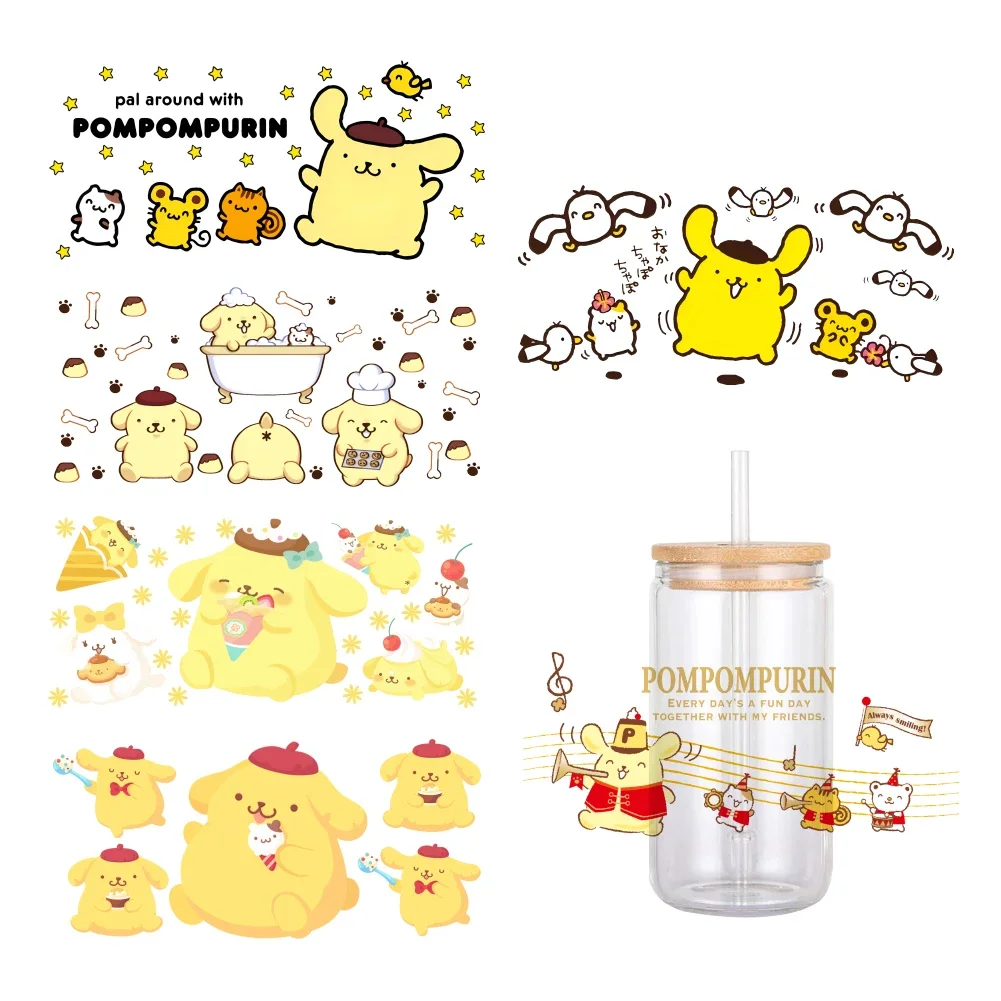 MINIS Japan Sanrio Pompom Purin Cartoon UV DTF Transfer Sticker Waterproof Transfers Decals For 16oz Glass Cup Wrap Stickers