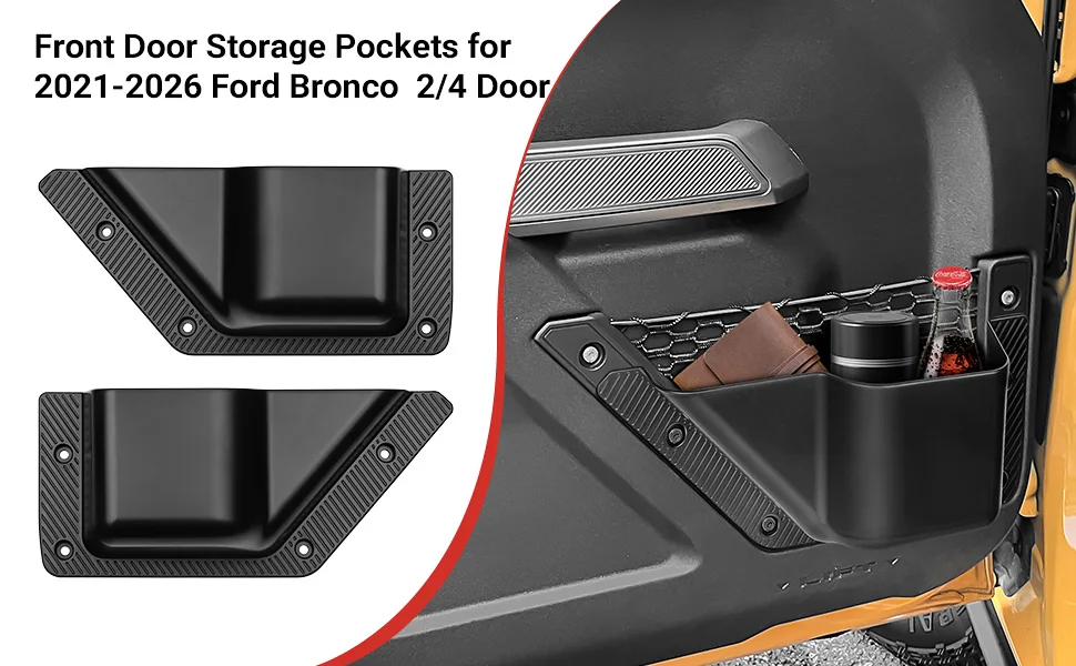 Kompatibel mit 2021-2025 2026 Ford Bronco Zubehör Getränkehalter Seitenorganizer Box für Bronco Aufbewahrung 2/4-Türer (Nicht Sport) – Detail 3
