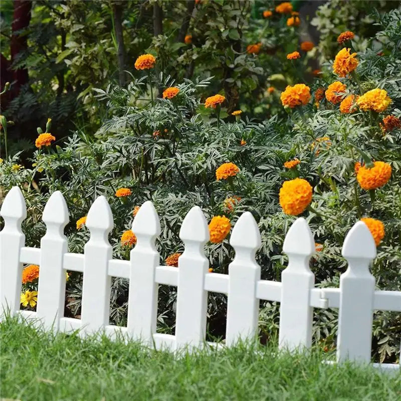 ABJI-Plastic Picket Garden Fence Path Border, Set Of 4