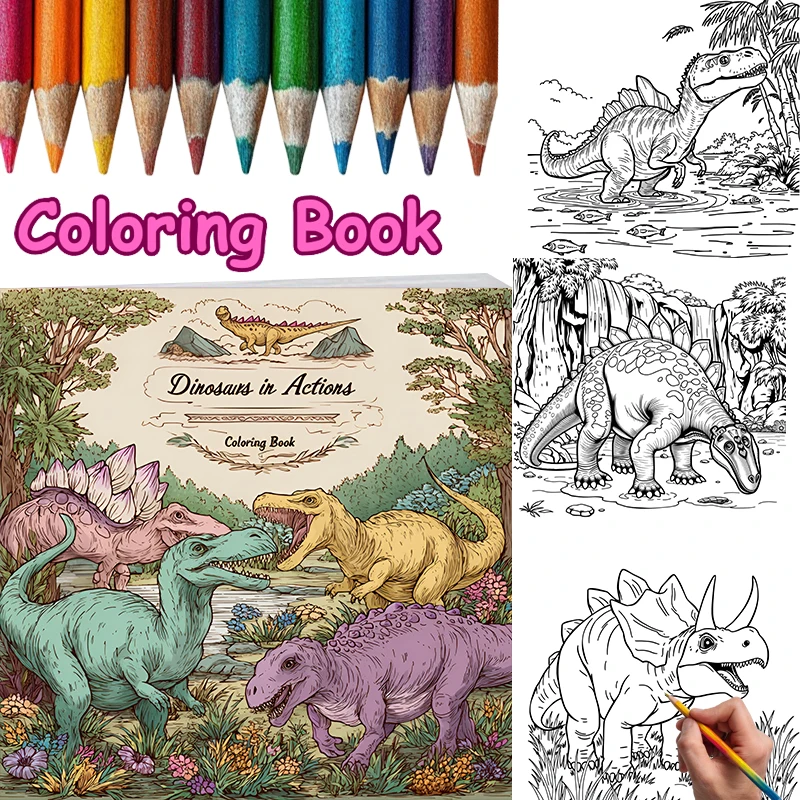 28 Pages Dinosaur Coloring Book for Adult | Drawing Supplies Colouring Book for Christmas, Thanksgiving