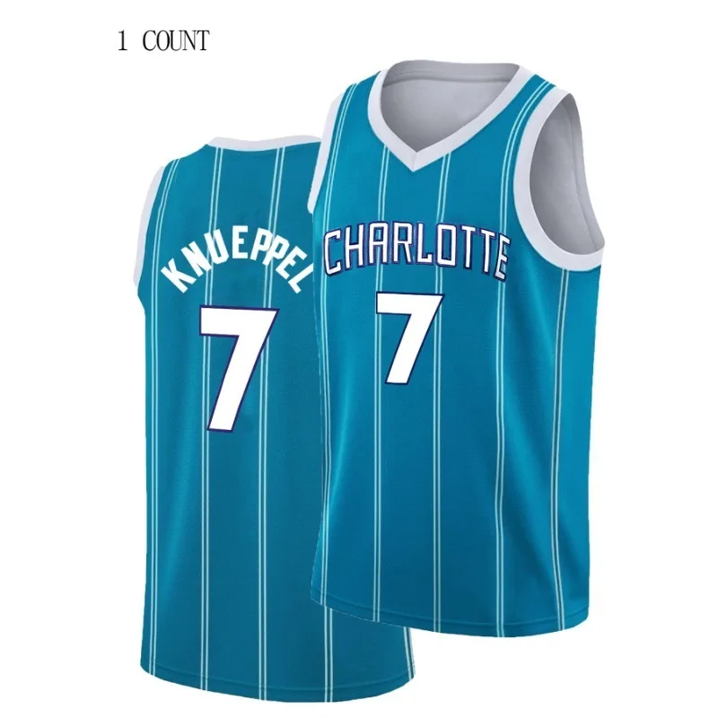

Men'S #7 Moon Blue Basketball Jersey Breathable Sleeveless with Contrast Color Block Letter Embroidery Casual Wear Athletic Wear
