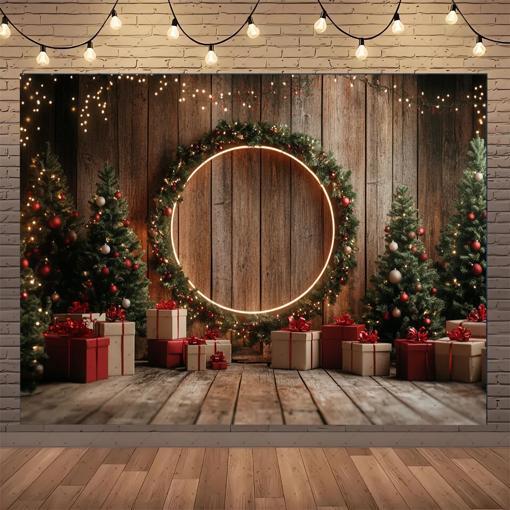 

Photography Background Winter Christmas Forest Glitter Arch Door Xmas Kids Family Portrait Decor Backdrop Photo Studio