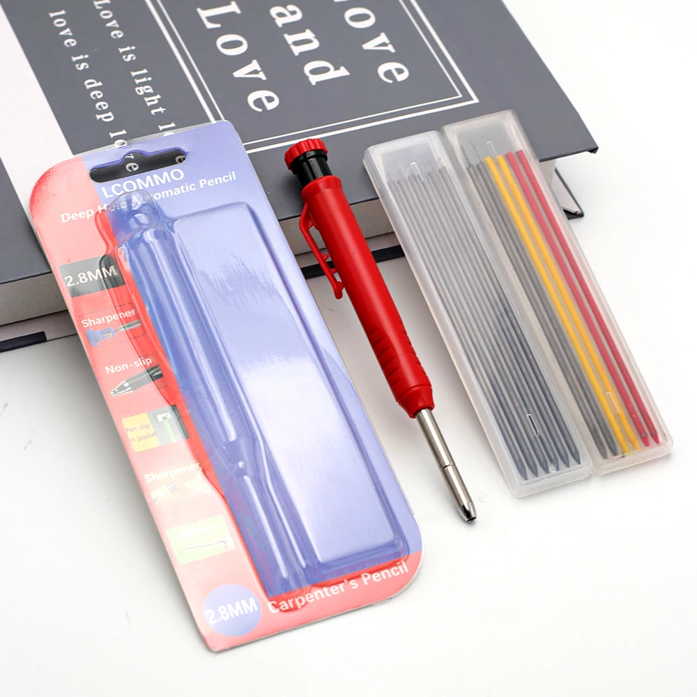 

2Pcs/set 2.8mm Carpenter Pencil and 2B Lead 6 Colors To Choose From Built In Pencil Sharpener Deep Hole Marking Drawing Pencil