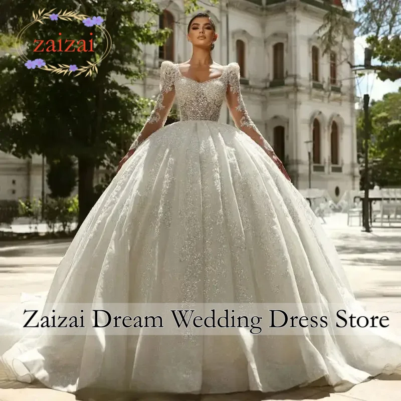 Customized Luxurious Long Sleeve Wedding Dresses Gorgeous Shiny Ball Gown Princess Vestidos De Noiva Amanda Novias Official