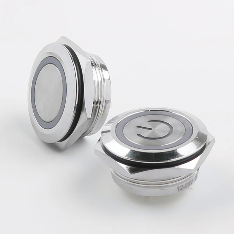 IP67 Waterproof 22mm Ultra Thin Metal Push Button Switch with RGB LED, Self-Resetting, Black Shell Normally Open Momentary