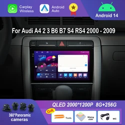 9 inch for Audi A4 2 3 B6 B7 S4 RS4 2000 - 2009 Android 14 Car Video Multimedia Player BT 4G WiFi GPS Navigation DSP Stereo