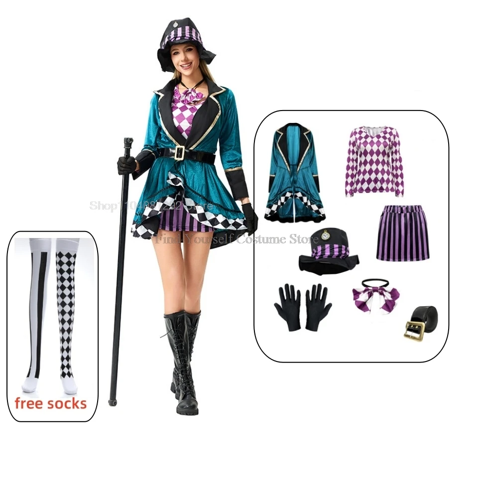 

Halloween Alice Clock Mad Hatter Cosplay Costume Sexy Adult Fairy Tale Dress Women Magic Show Tuxedo Fancy Dress In Wonderland