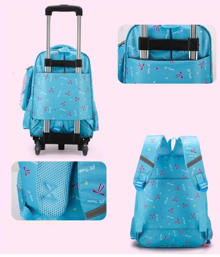 Sacos de carrinho escolar para meninas mochila de rodas crianças escola rolando mochila escola rolando conjunto saco com lancheira