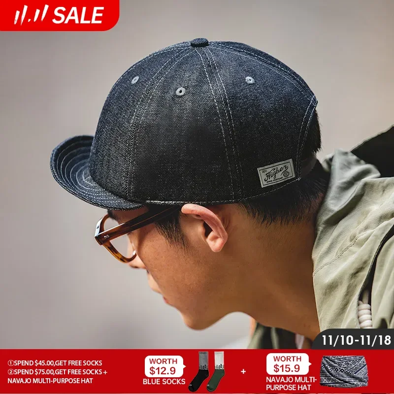 Maden Retro Peaked Cap for Men Designer Beret Streeetwear Short Brim Flip Hat Casual Newsboy Hats Jeans Blue Khaki Amekaji Wear