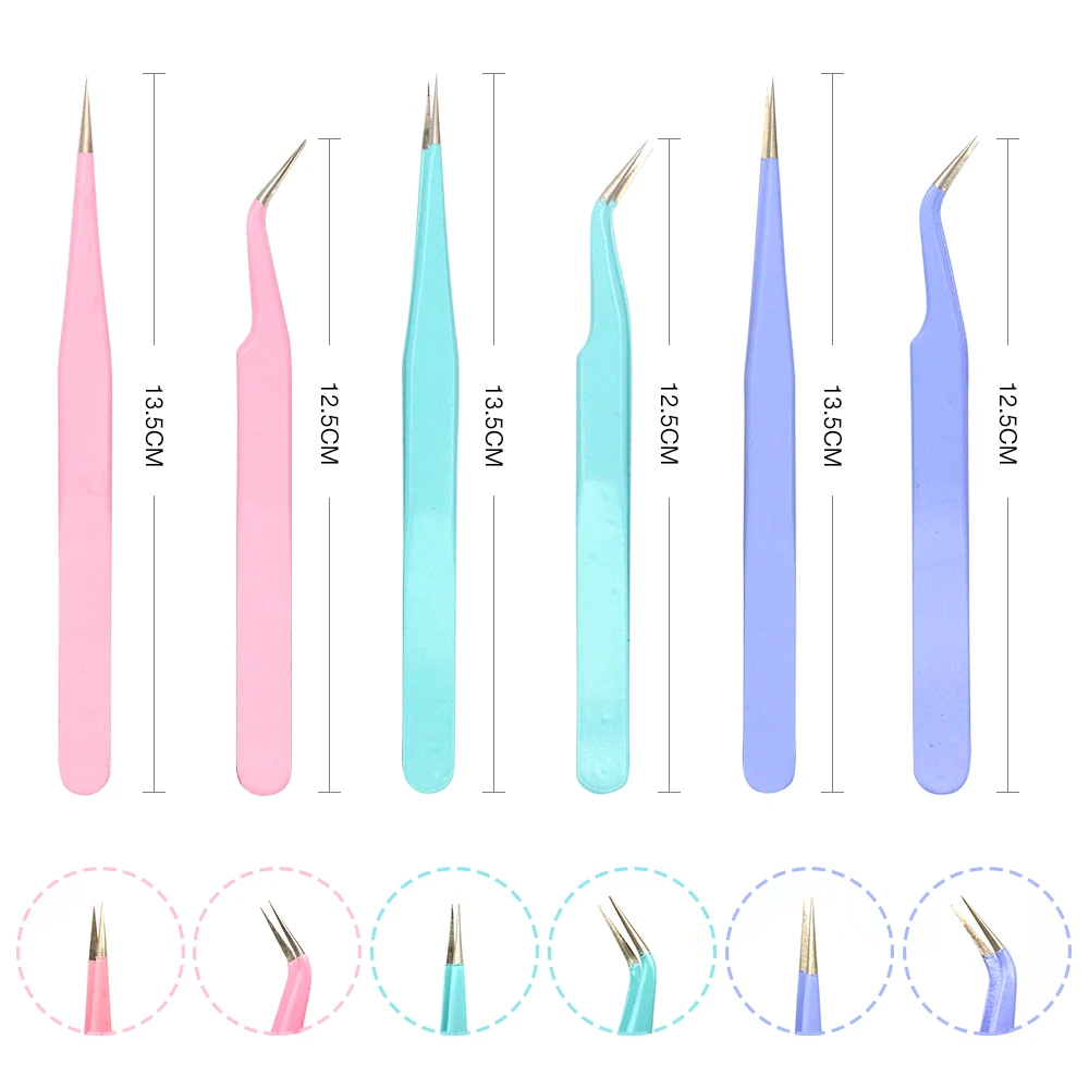 Pinzette antistatiche colorate per l'estensione delle ciglia Set in acciaio inossidabile per sopracciglia pinzette di precisione di bellezza Kit per il trucco strumenti di riparazione