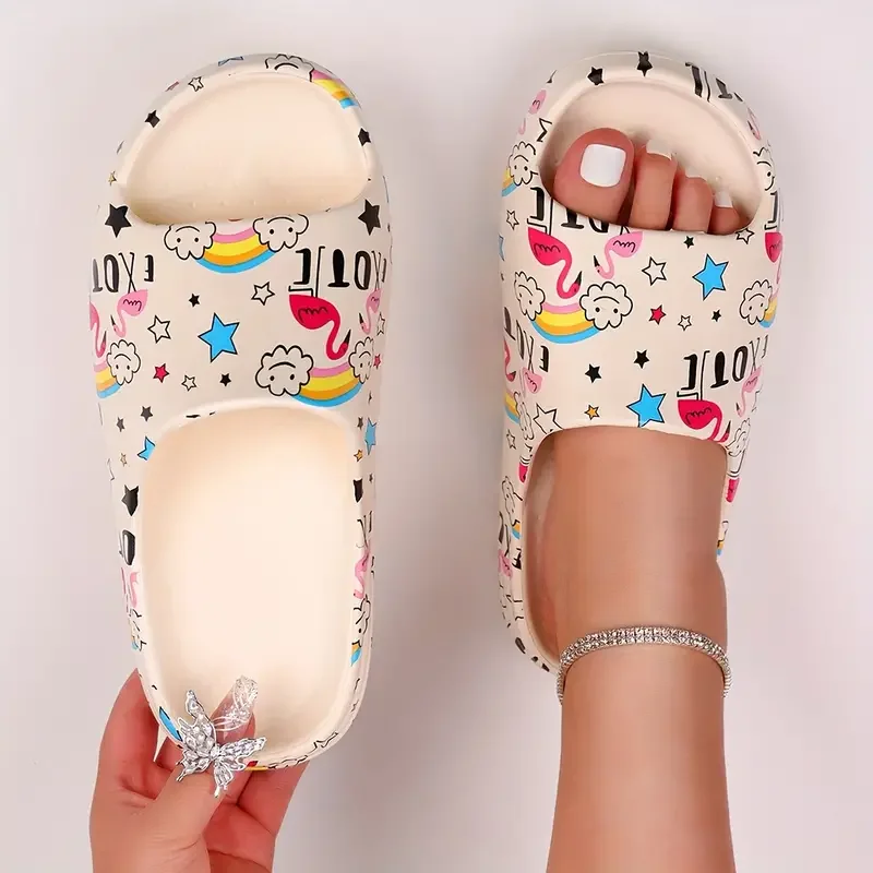 High Fashion Couple Thick Soled Slides Printed Eva Beach Women Slippers