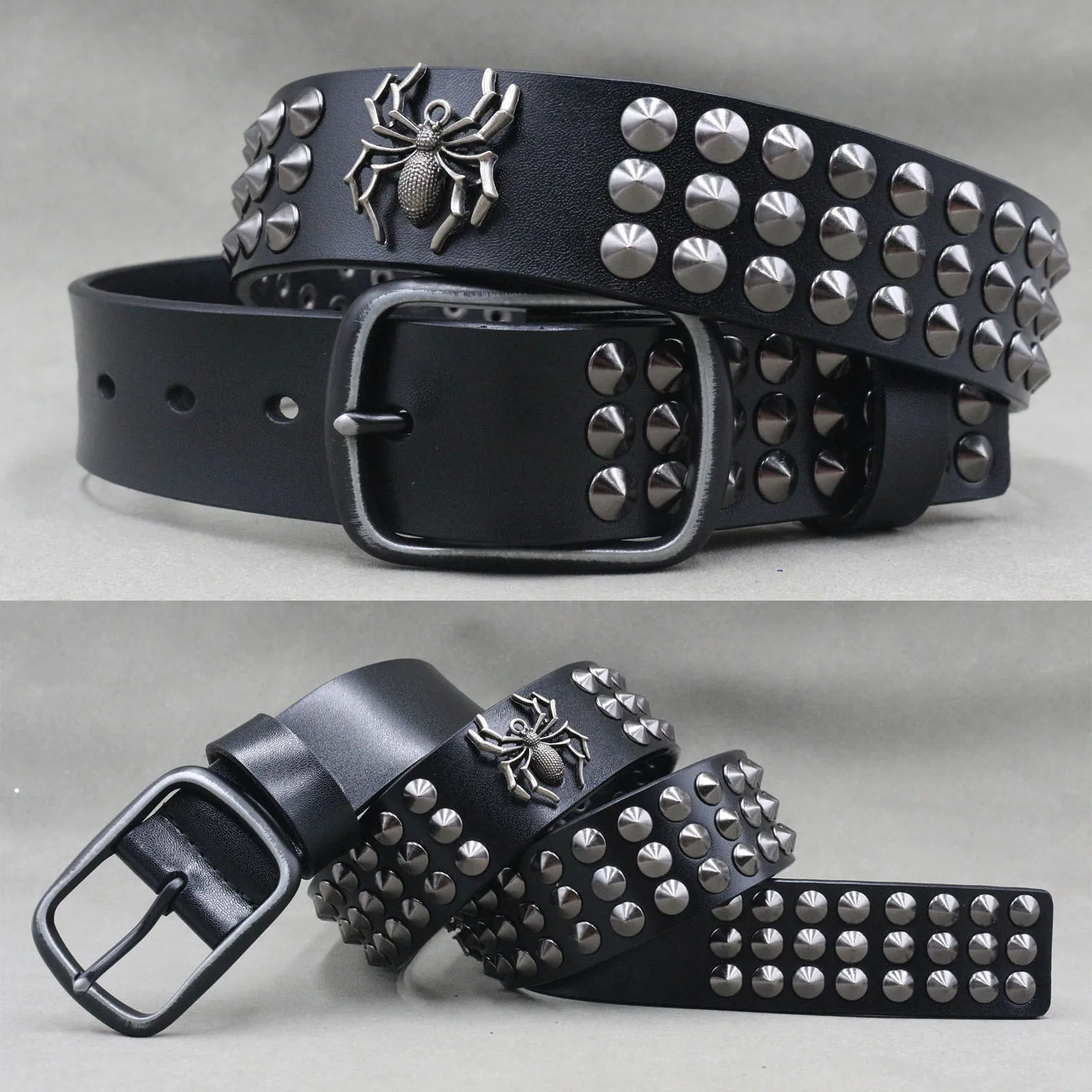 5142 Studded Leather Belt For Men & Women – Rock Style Fashion Men & Women Studded Belt, Metal Punk Rock Rivet Belt With  main image 2