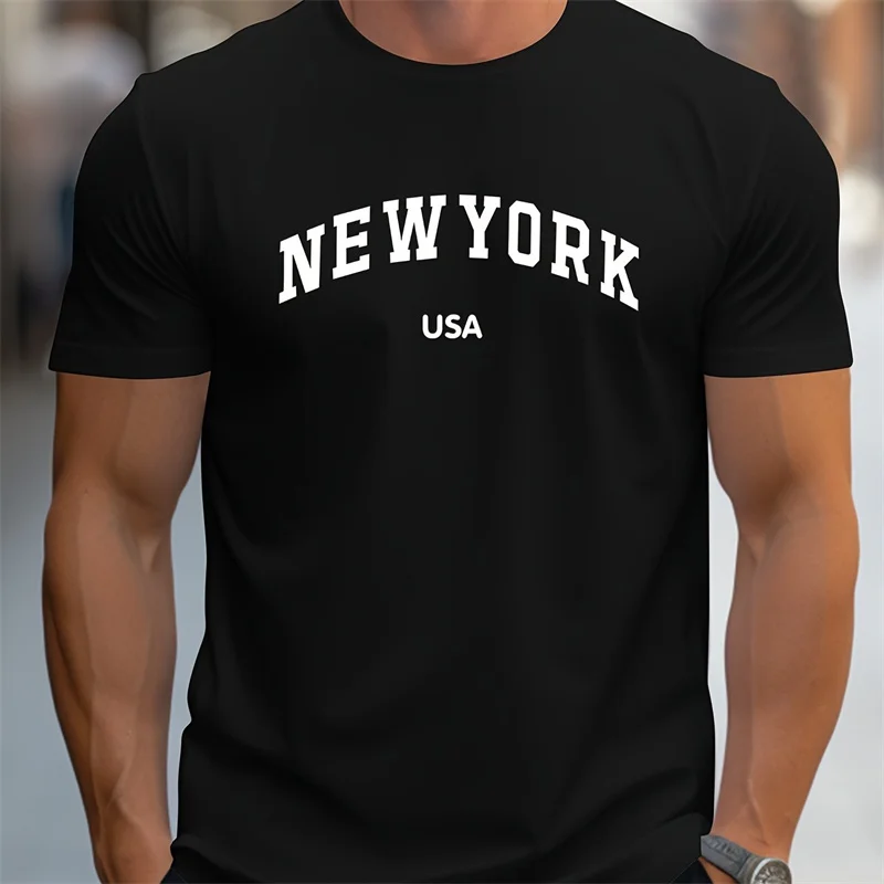 

Men's Trendy NEW YORK Print T-Shirt - Casual Round Neck,Blend, Machine Washable, Summer Knit Top