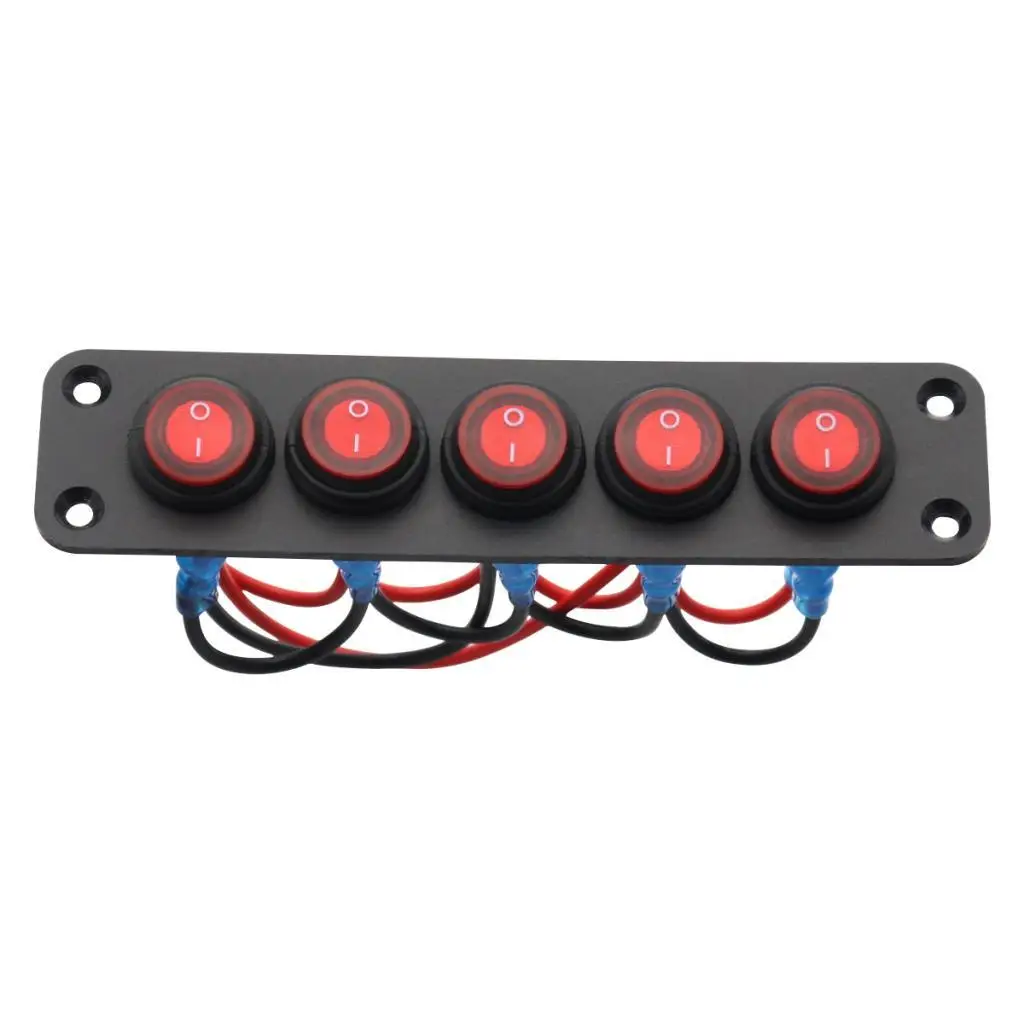 12V Toggle Switch Panel, 5 Gang Durable Off Pre Wired LED , for Trailers RV Automotive Vehicles