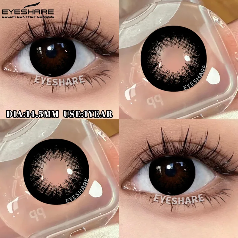 EYESHARE 2er-Set Schwarze Serie Farbige Kontaktlinsen Natürliche Graue Augenlinsen Schönheits-Pupillen Jahreslinsen Modische Braune Softlinsen Farbige Pupillen