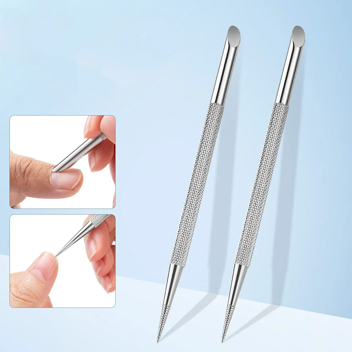 

2 Pcs Double Ended Stainless Steel Beveled Steel Pusher Nail Remover Dead Skin Pusher Multi-Functional Nail Art Pen Tool