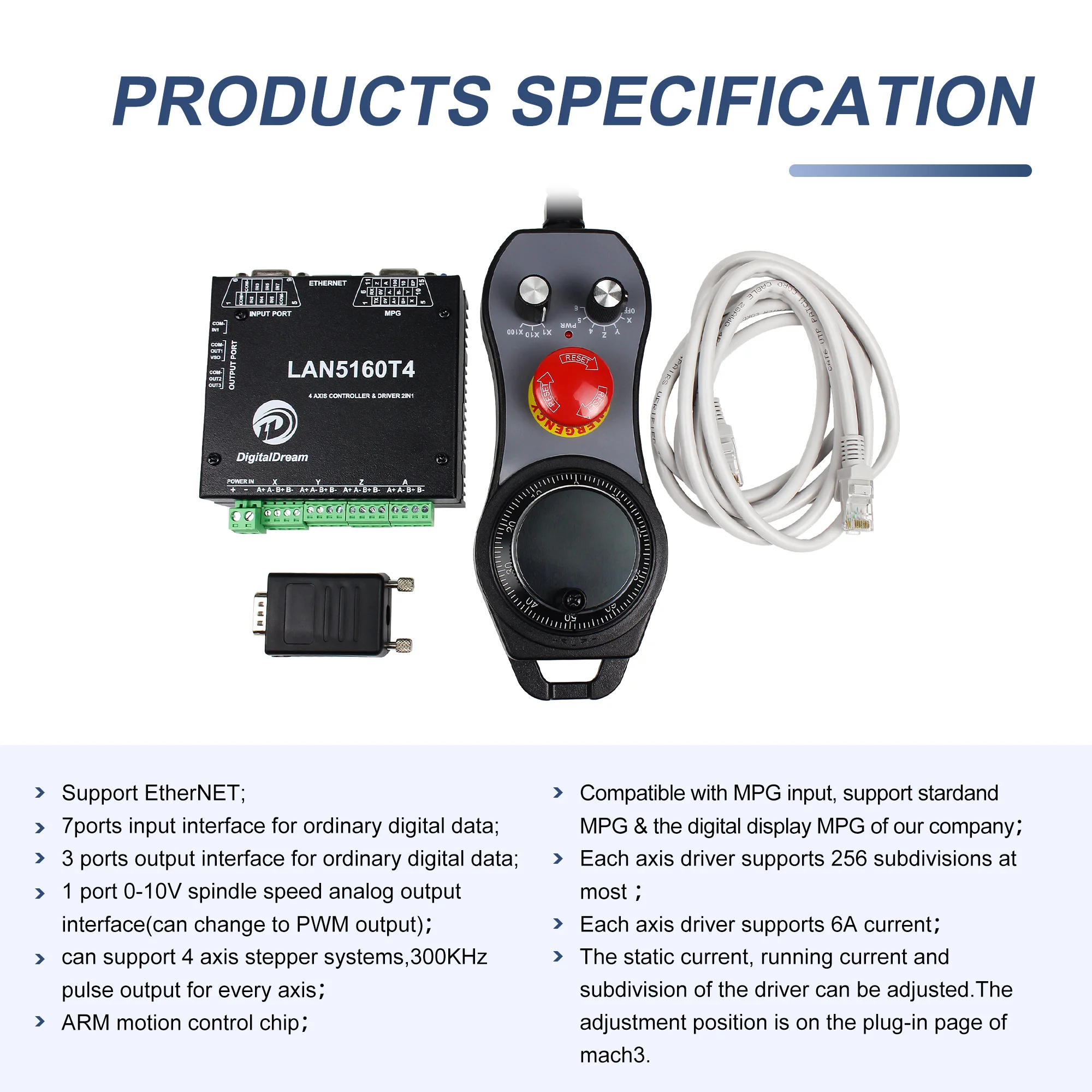 Imagem -04 - Ethernet Controlador Driver Kit com Mpg Volante Eixos Cnc Movimento Digitaldream Mach3 em Lan5160t4 6a