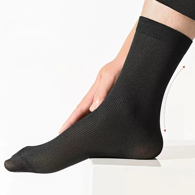 10Pairs Men Bamboo Fiber Socks Summer Ultra-thin Ice Silk Socks Solid Mid-tube Business Socks Breathable Cool Soft Ankle Socks