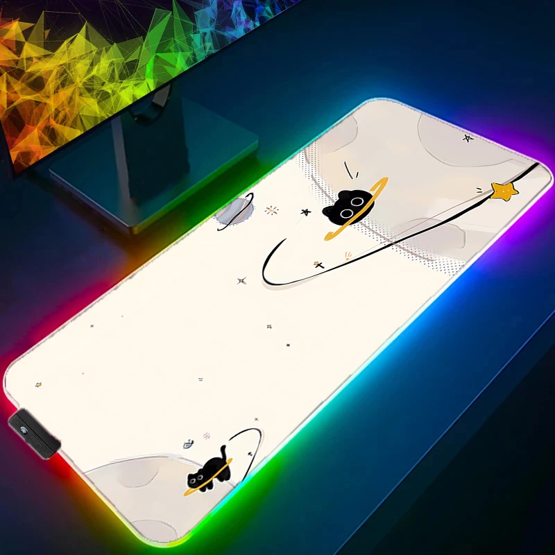 RGB LED ماوس الوسادة تصميم عدم الانزلاق حصيرة مكتبية أنيمي القط الألعاب الملحقات مخيط حواف للمنزل ولعبة ل لوحة الماوس اللاعبين #2