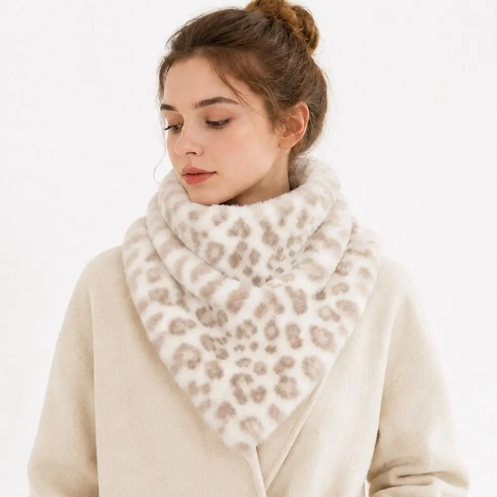 New Faux Fur Faux Fur Scarf Long Wrap Soft Neck Warmer Multicolor Leopard Pattern Faux Fur Neck Wrap Women