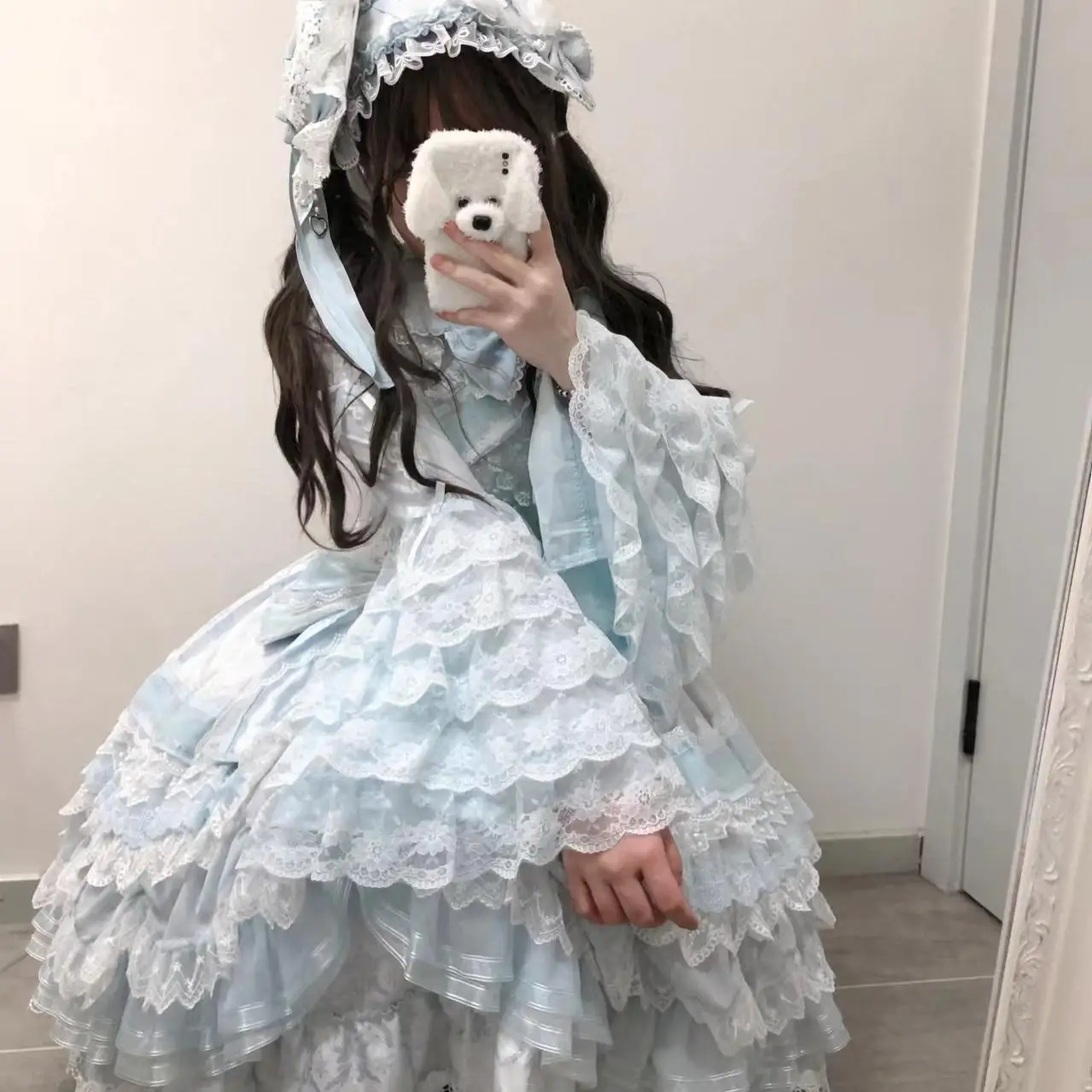 Original Japanese Lolita Style Bottoming Shirt Autumn New Sweet Cute Bow Lace Ji Sleeve Inner Shirt Blouses Camisas De Mujer