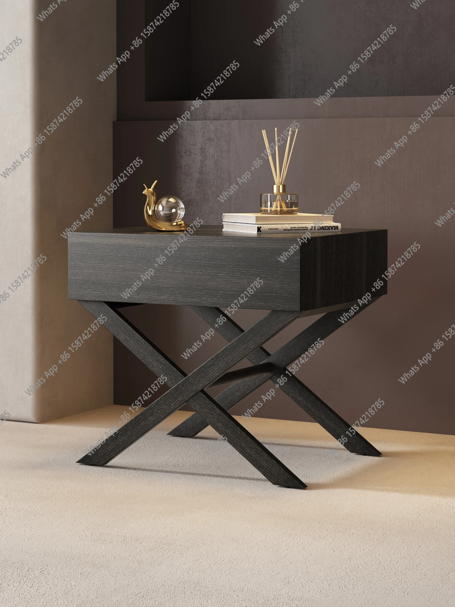 

Italian minimalist smoky bedside table designer high-end small sofa side cabinet household