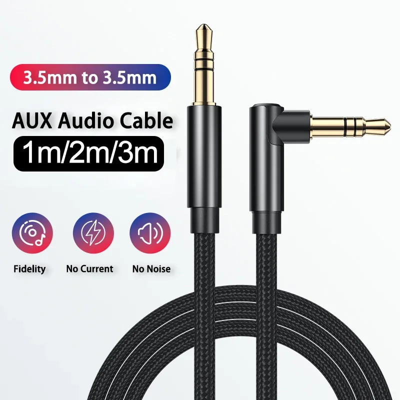 0.5/1/2/3 Meters Ultra Long 3.5mm Aux Audio Cable Right Angle Male to Male Auxiliary Jack HiFi Cord For Car Phone Headphones