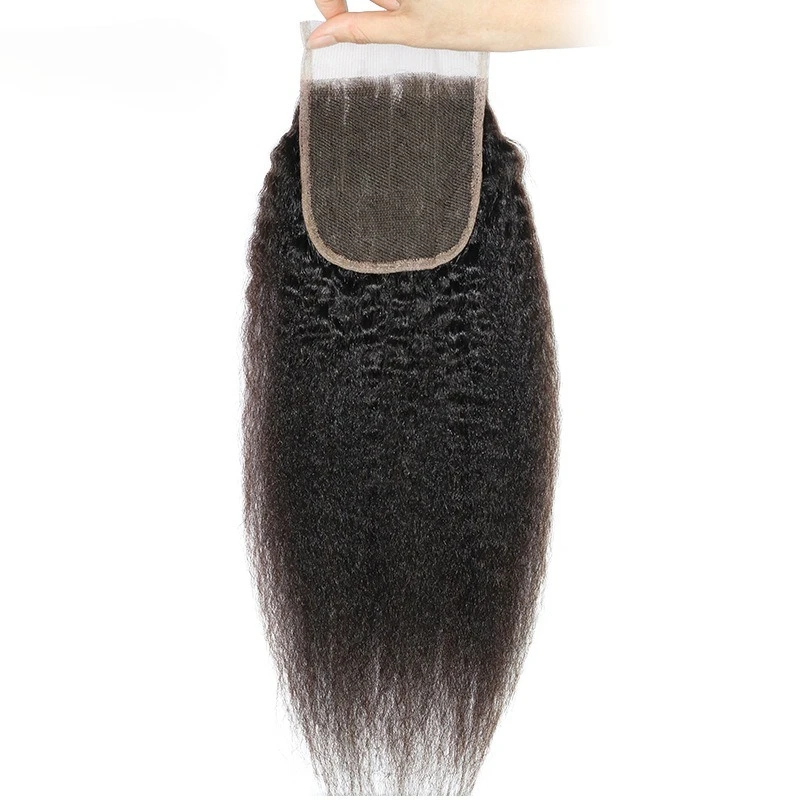 곱슬거리는 생머리 4x4 레이스 클로저 미리 뽑은 모발 150% 밀도 풀 엔드 내추럴 컬러 브라질리언 버진 헤어 10-20인치