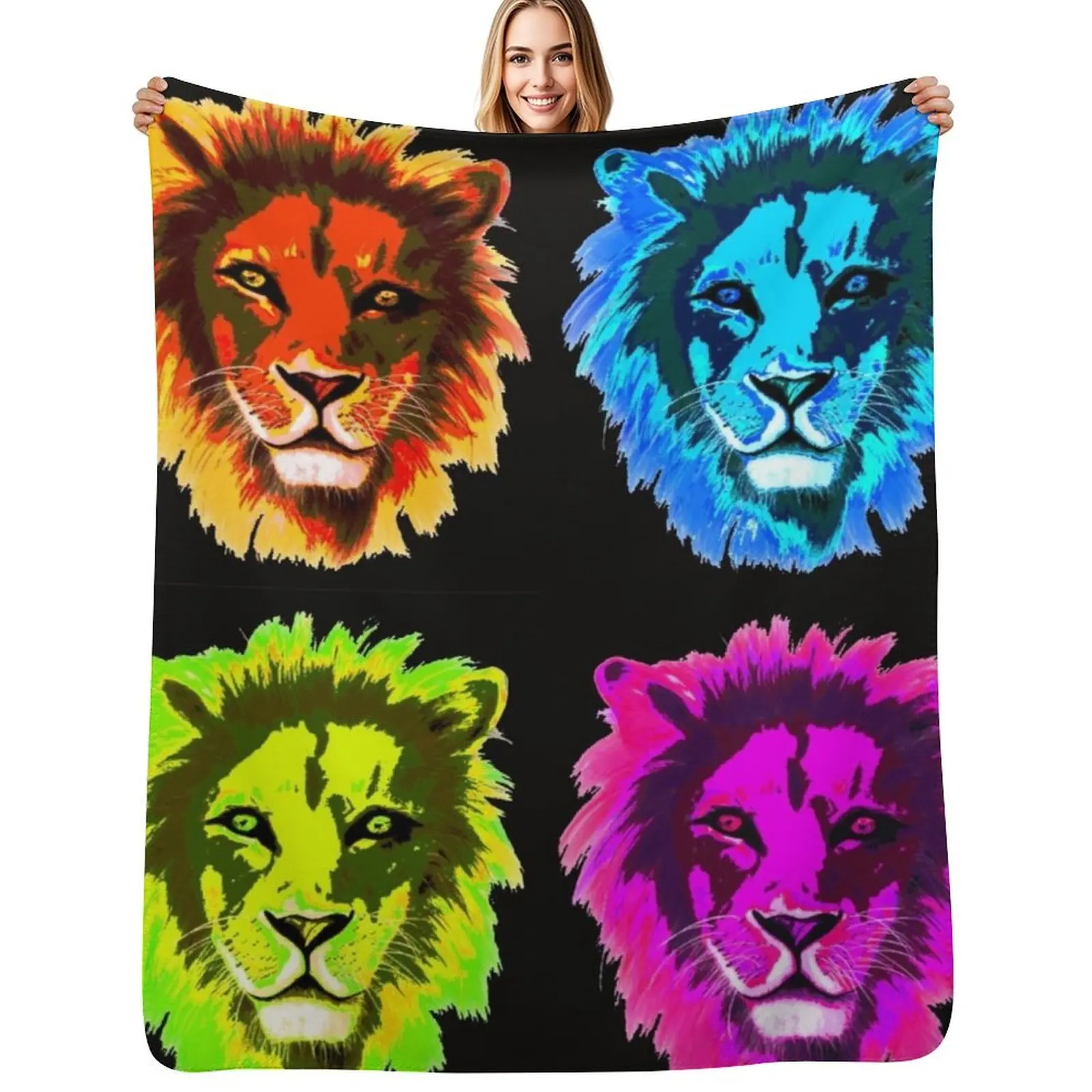

Four Lions Throw Blanket Retros Soft Big Summer Tourist Blankets